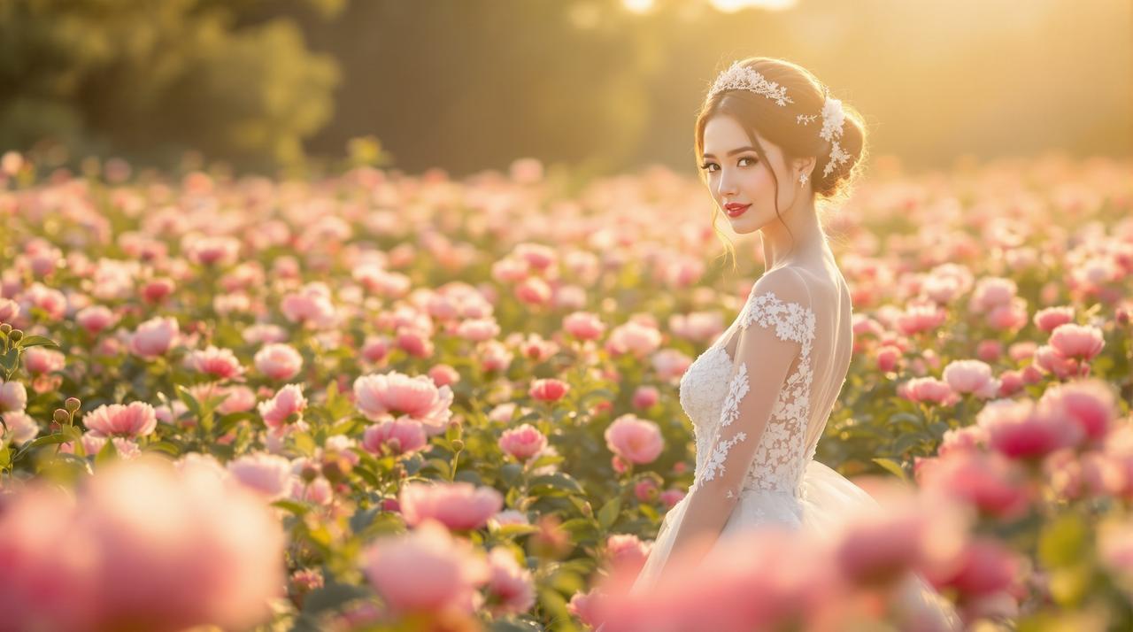芍药花海婚纱照拍摄现场